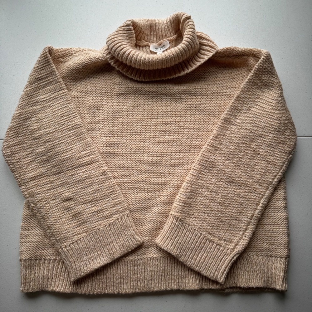 Wool Blend Haven Well Within Granola Beige Knit Turtleneck Sweater Oatmeal Small